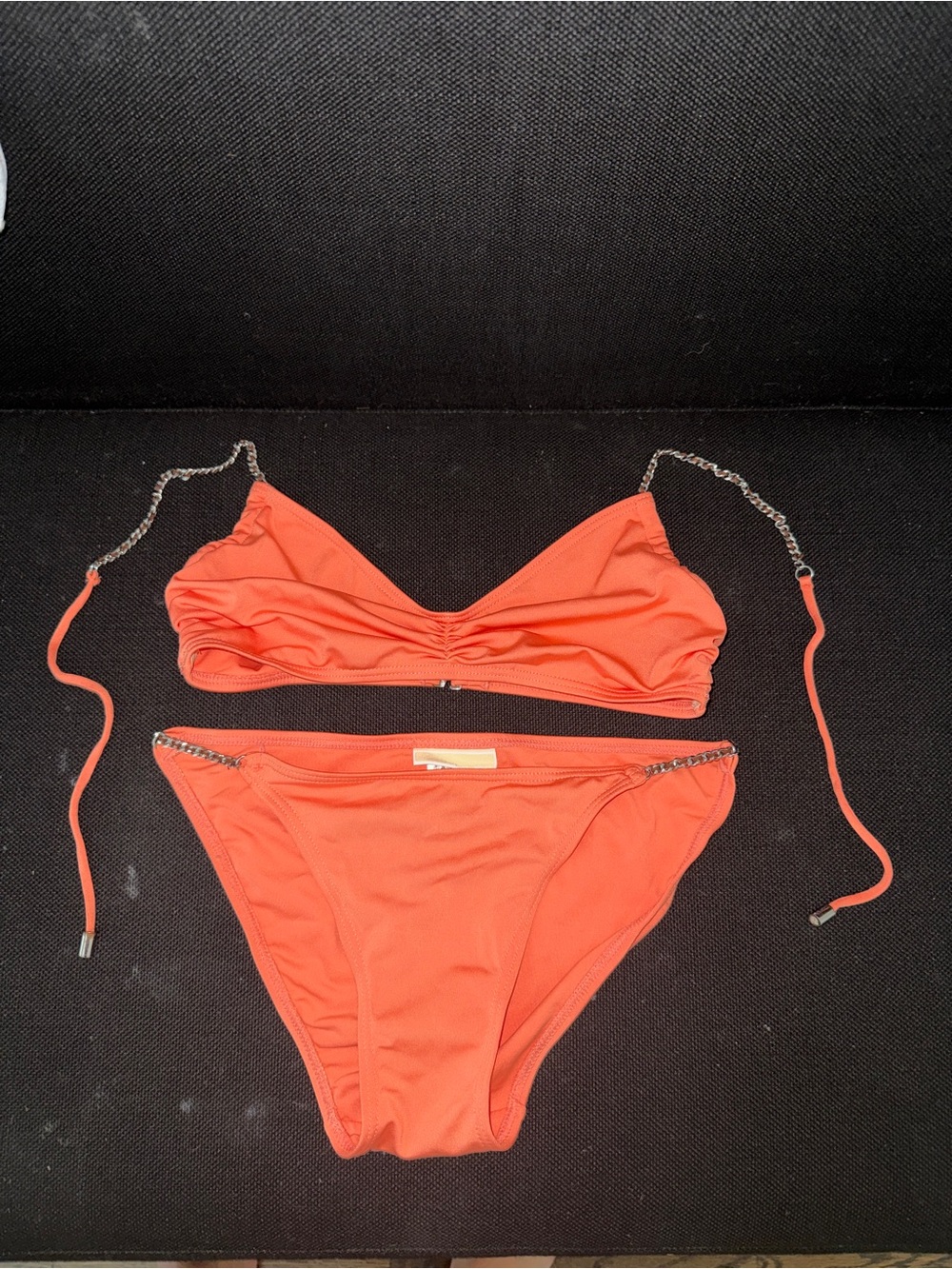 Michael Kors Orange Chain Strap Bikini Set with chain detail Sz 6